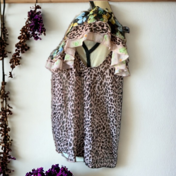 Kori Leopard Floral Print Top Size Large - Picture 2 of 10